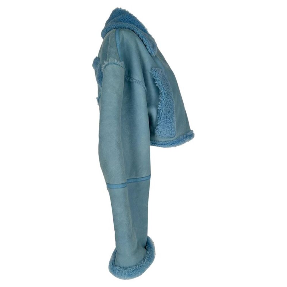 Jacquemus La Veste Paioù Cropped Jacket in Blue Lamb Leather - Picture 2 of 12